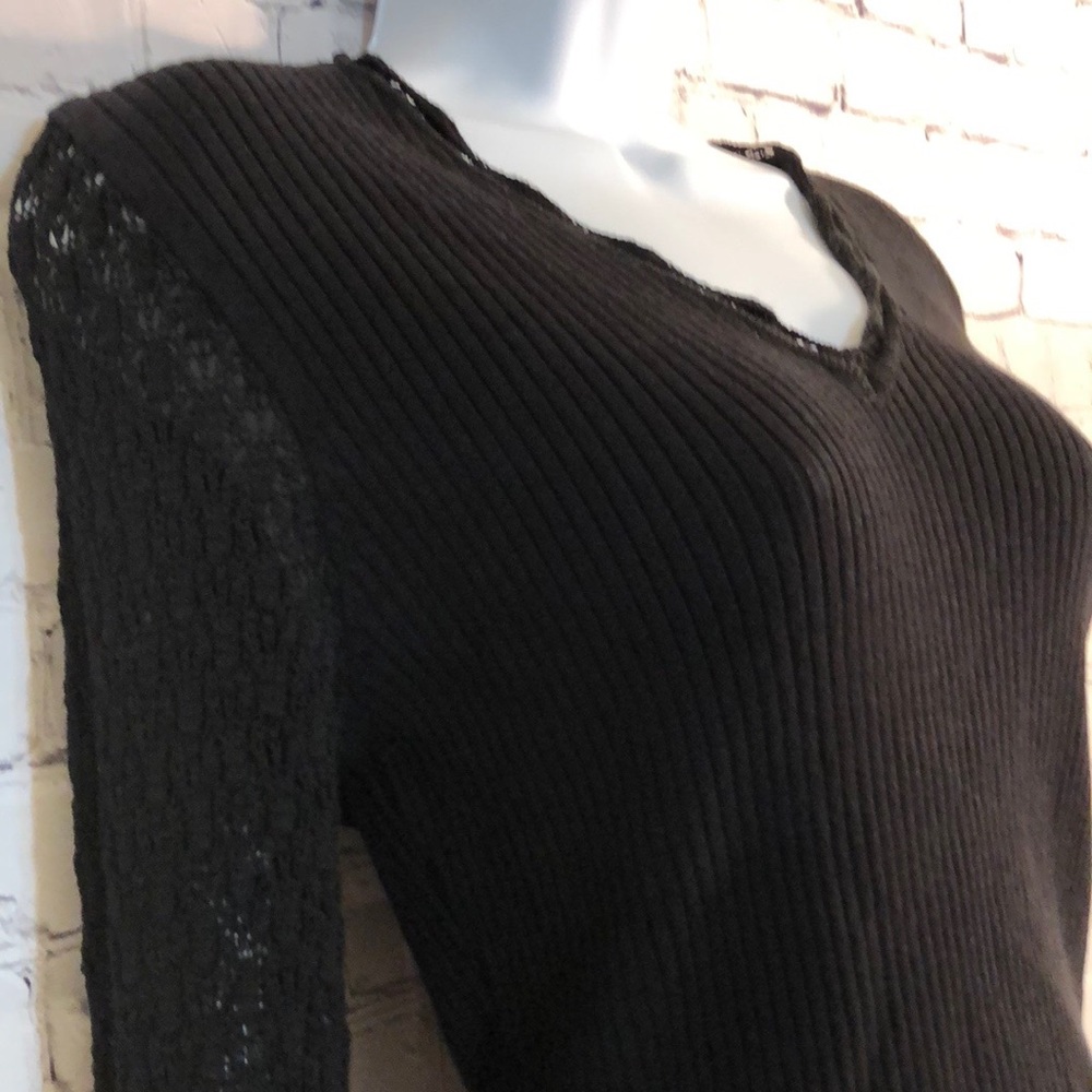 Copper Key Crochet Arm V Neck Pullover Sweater